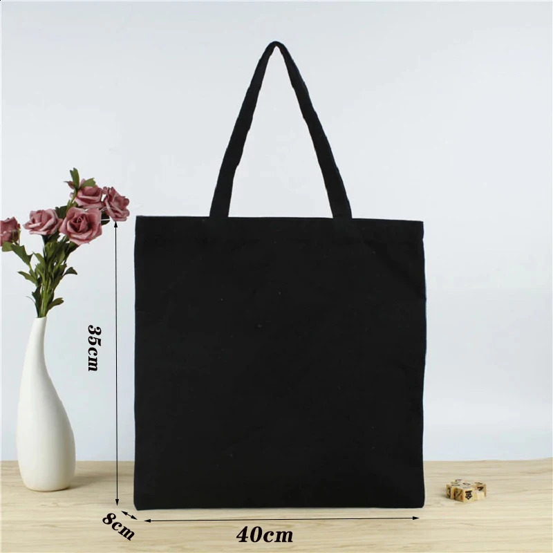 Handbag Black Canvas Student Single Shoulder Cotton Bag Gift Large Shopping Belt Pocket Cosmetic y240925