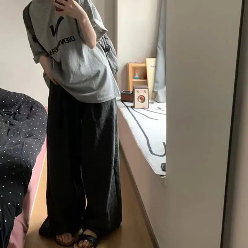 Deeptown Harajuku Striped Plaid Pants Women Korean Oversized Wide Leg Casual Trousers High Waist Summer Jogger Vintage Fashion 240822