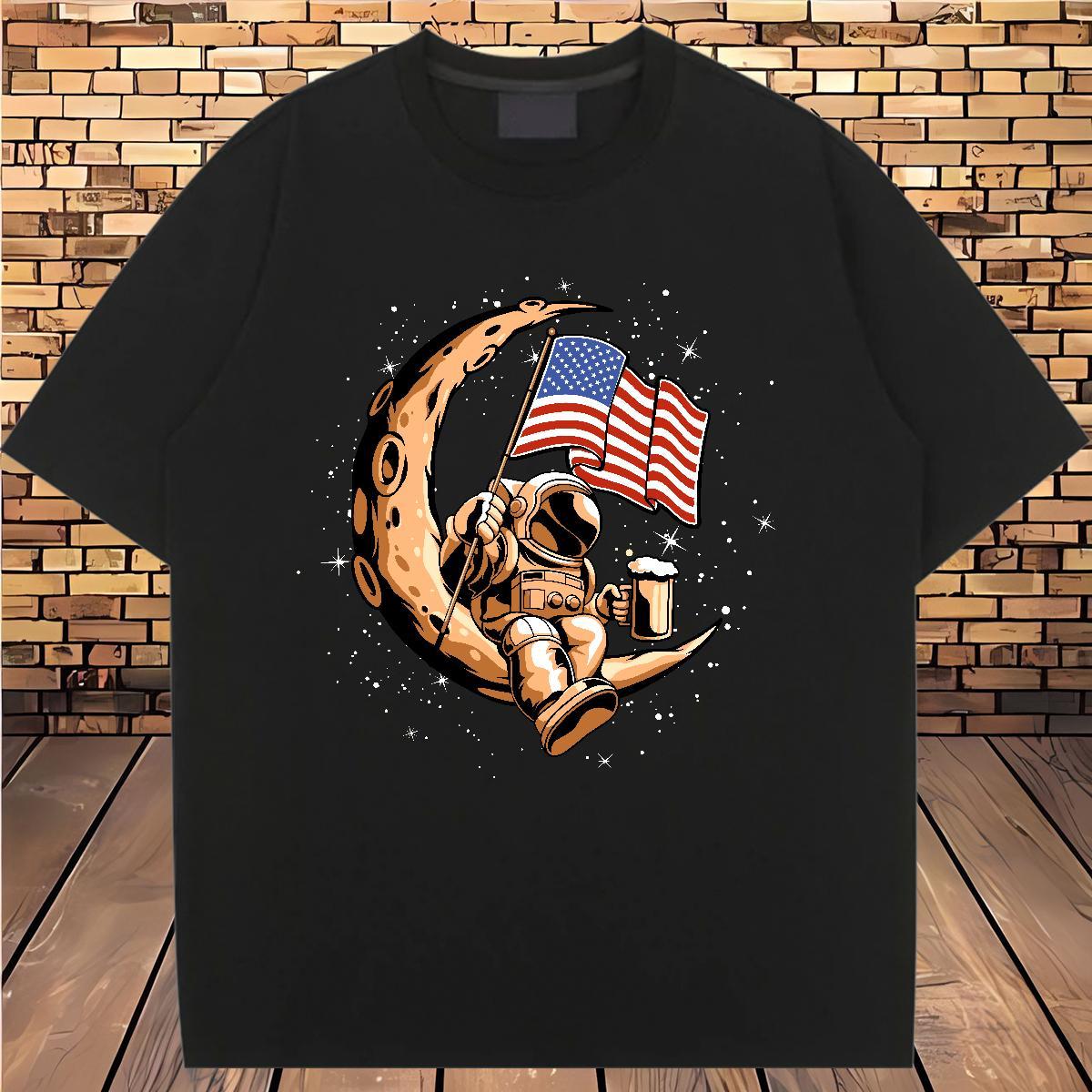 Loose Women Tees 230g Pure Cotton spaceman Daily Outfit Woman T Shirts Breathable DIY Logo Clothes