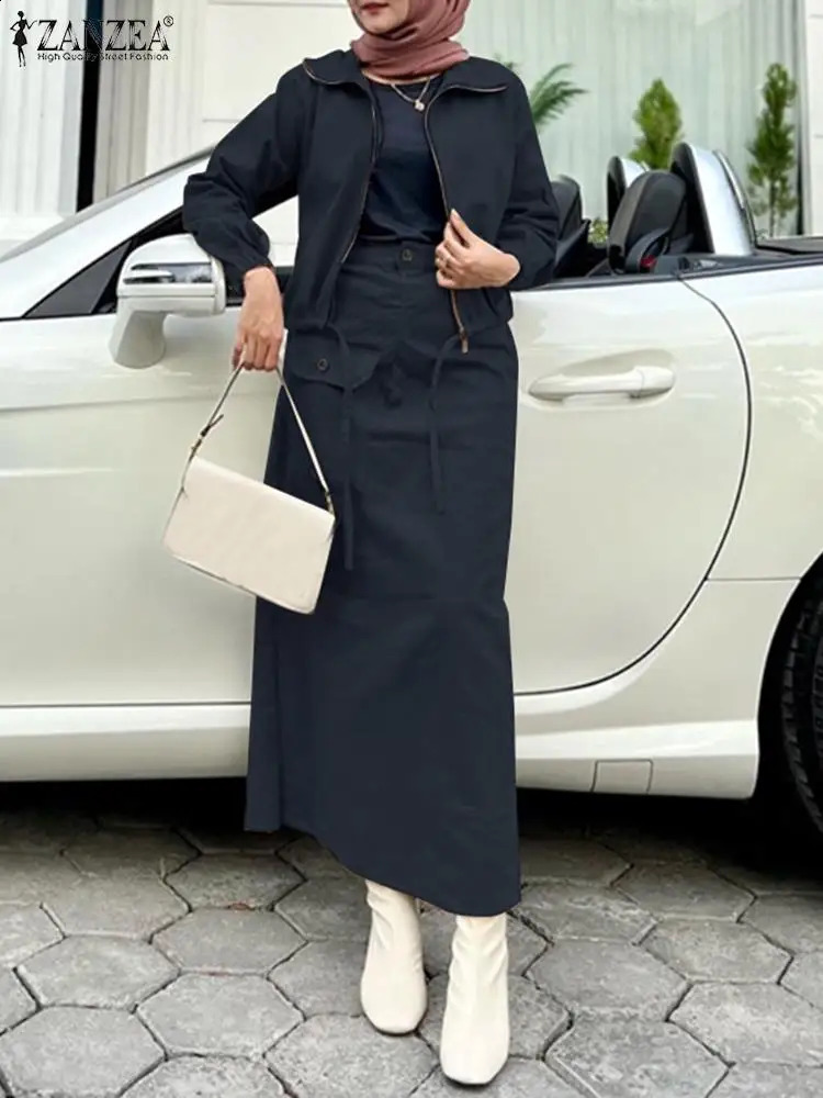 ZANZEA Women Spring Coats Long Skirt Elegant Dress Sets 2PCS Long Sleeve Jackets Skirts Suits Fashion Loose Matching Sets 240823