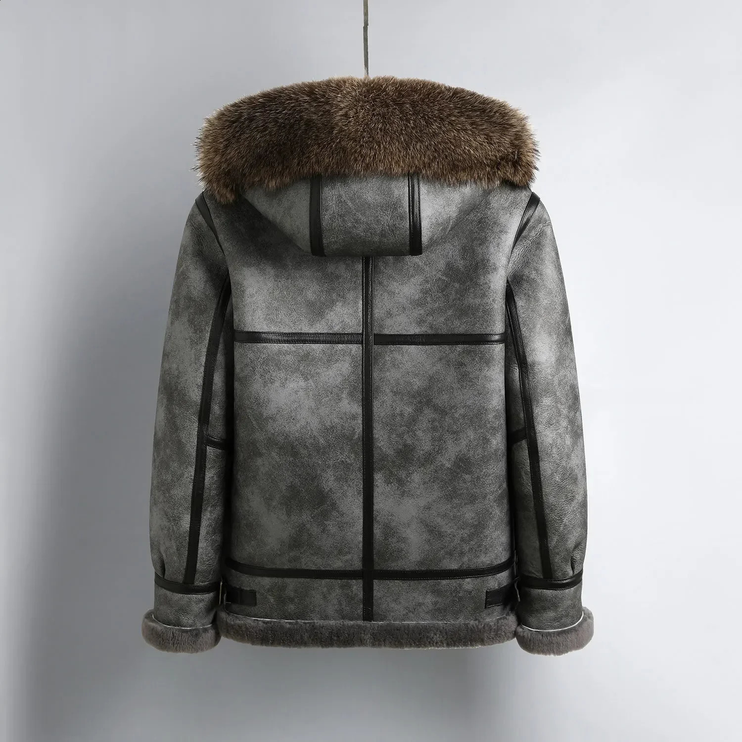 Grey B3 Original Natural Fur Coat Men Genuine Leather and Fur Clothing Mens Winter Coats and Jackets Male Hooded Warm Clothes F 240823