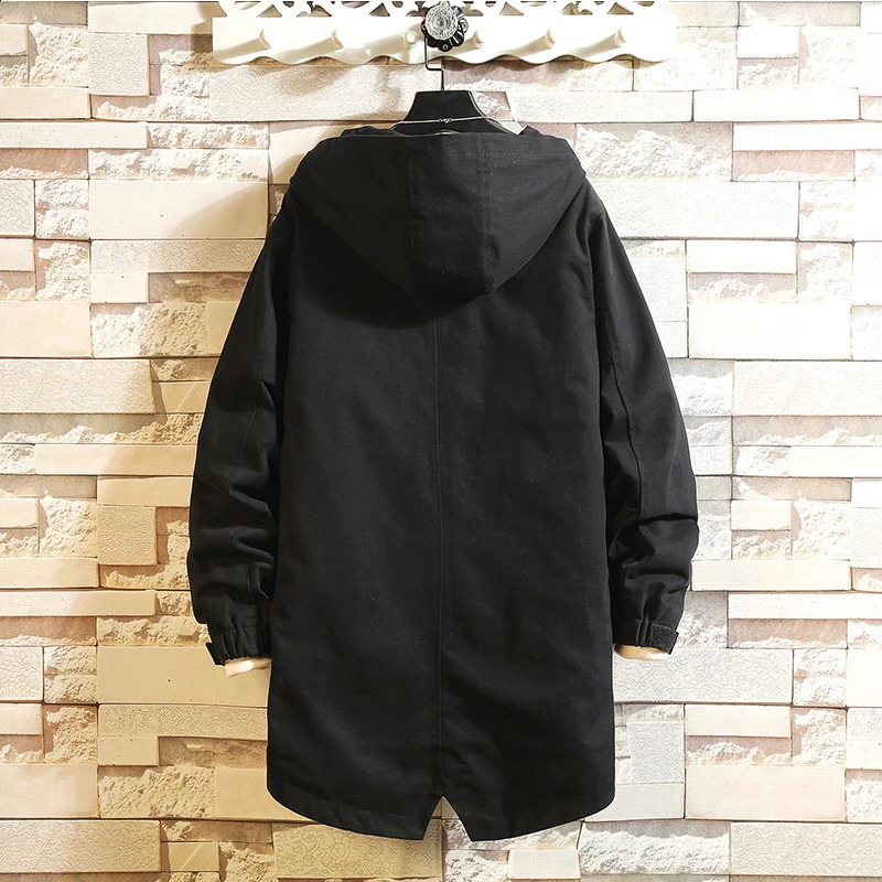 Spring Mens Windbreaker Hooded Zipper Jackets Cargo Trench Coat Mens Casual Autumn Fashion Streetwear Cotton Jacket 240822