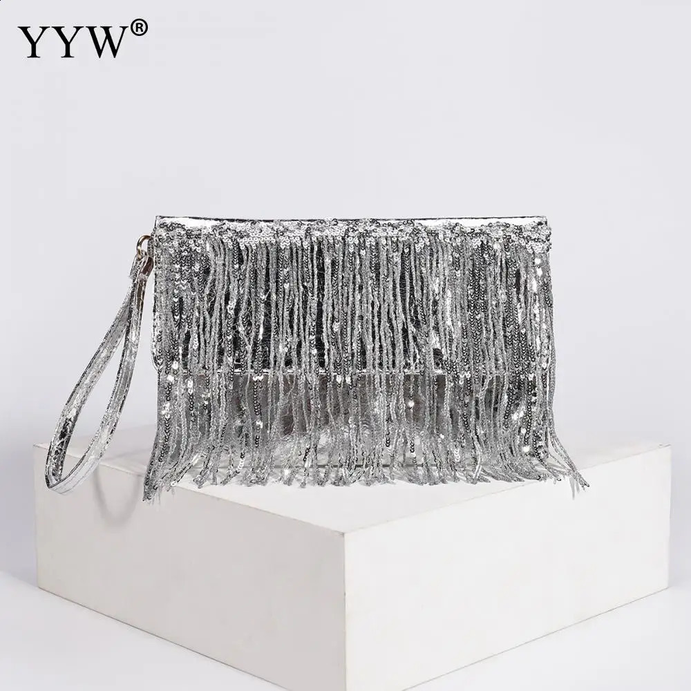 n a ious handbag with silver sequins rhinestones tassels womens small coin purse chain elegant party clutch wallet 240823