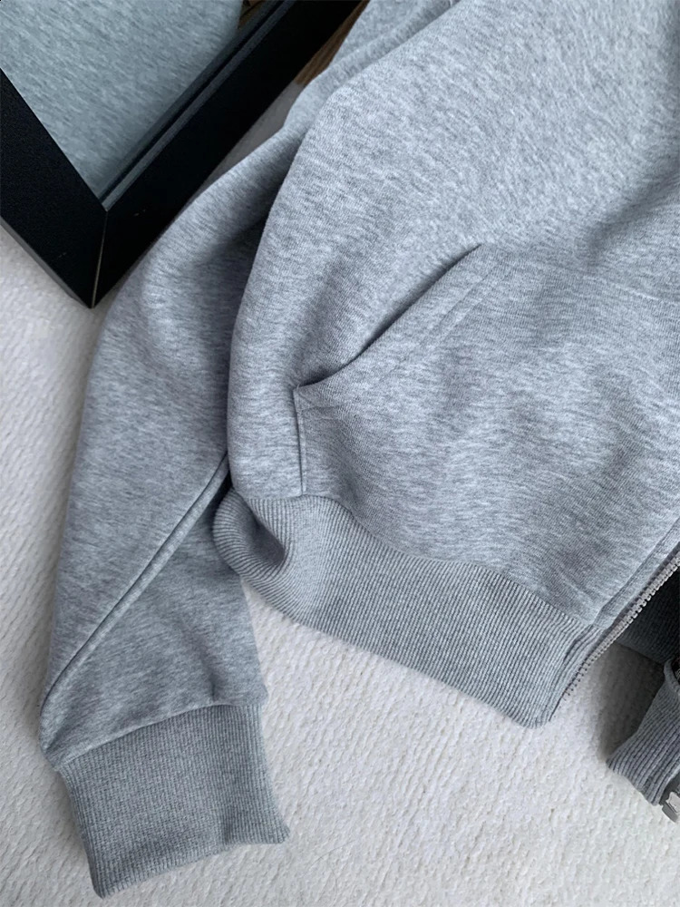 Women Grey Long Sleeve Hoodies Sweatshirt Streetwear Aesthetic 90s Vintage Harajuku Korean Y2k Fashion Sweatshirt 2000s Clothes 240822