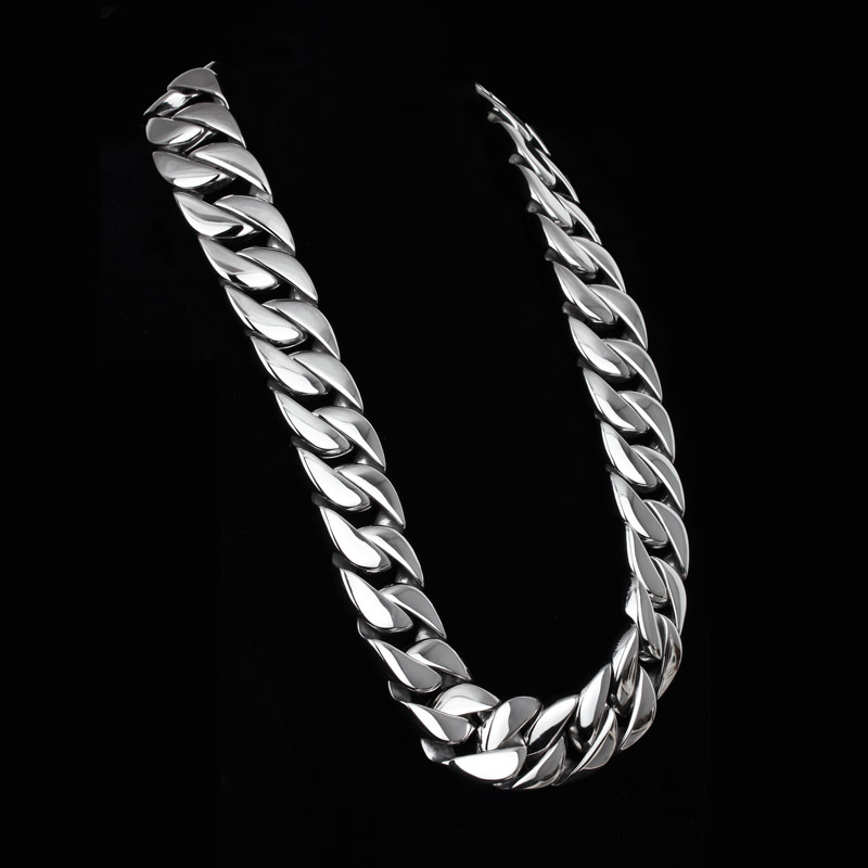 32mm Hip Hop Solid Stainless Steel Miami Cuban Chain Necklace 18K Real Gold Plated Mens Heavy Jewelry