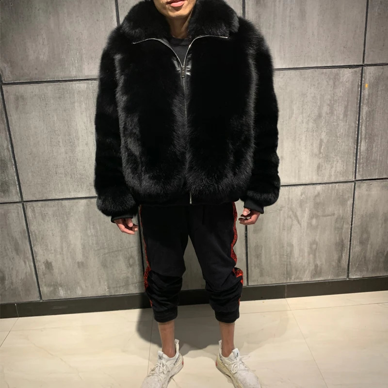 mens fur jacket mens real fox fur outwear winter coat mens natural fur jacket 240823