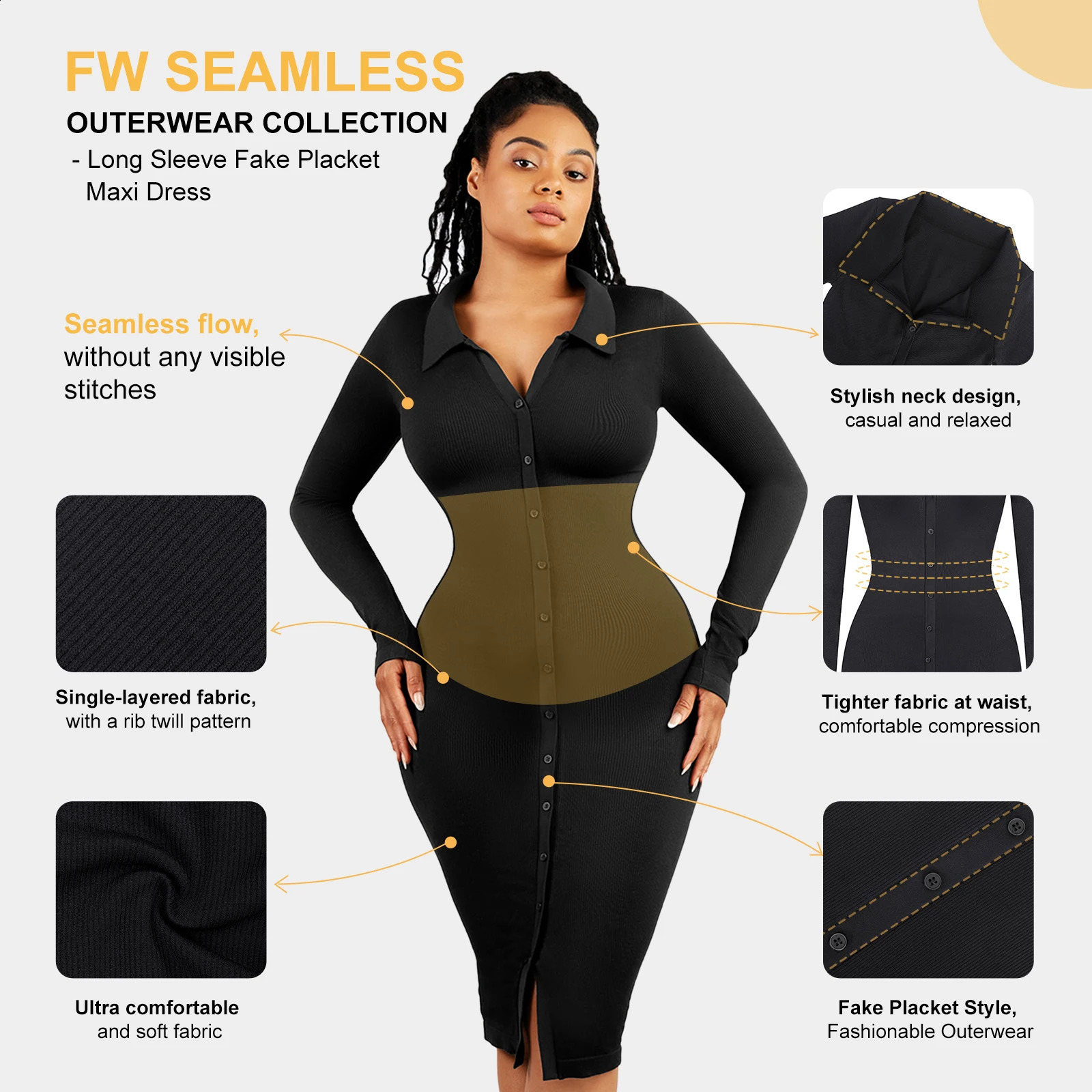 Hexin Shapwear Dress Long Sleeve Built In Bra For Women Seamless Tummy Control Push Up Thigh Slimmer Abdomen Shaper 240823