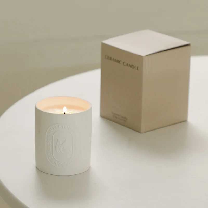 Ins style white ceramic cup jar aromatherapy candle ceramic cup soy wax plant essential oil candle home decorationX240823