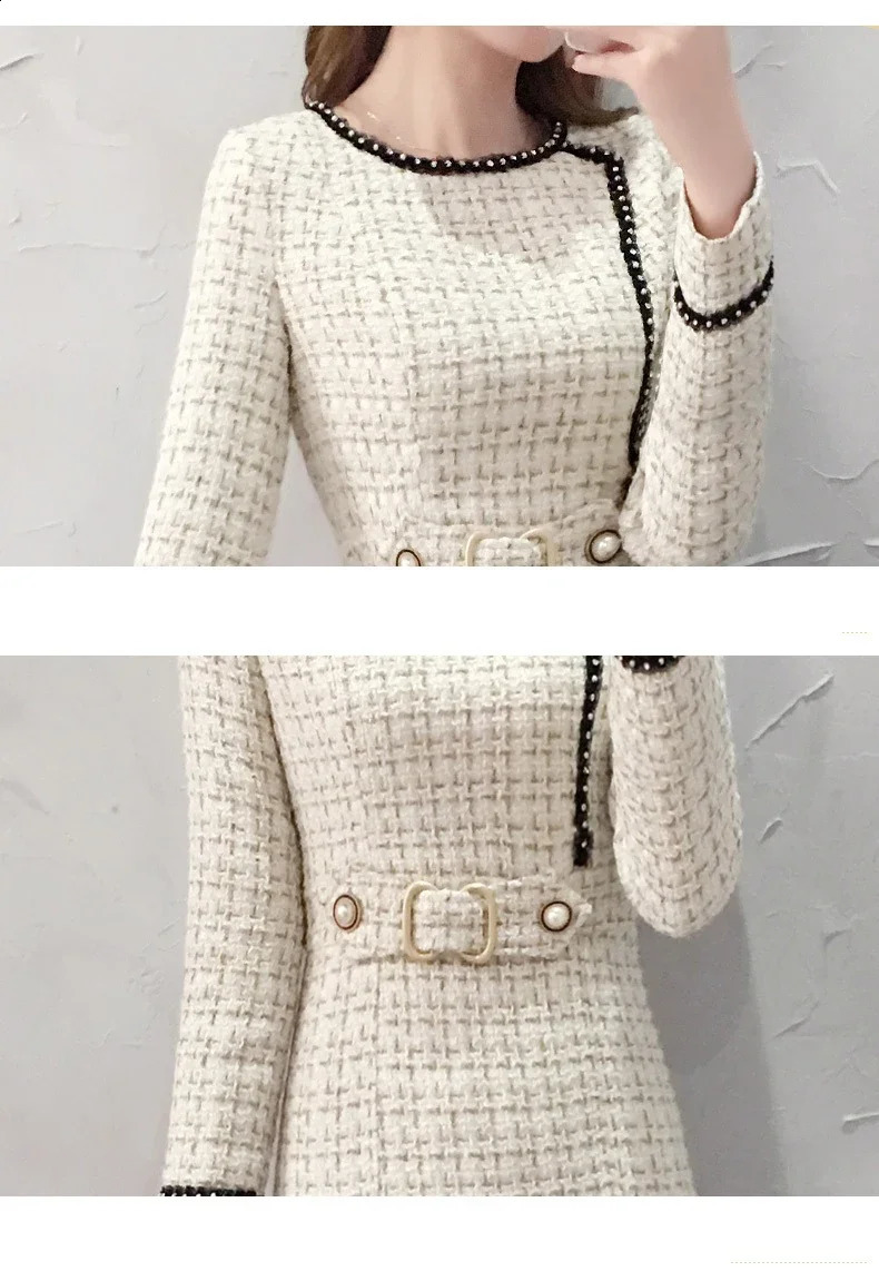 Arrival Winter Runway Long Sleeve Tweed Dress Autumn Elegant Ladies Office Vintage CasuNal Slim Dresses Vestidos H61 240823