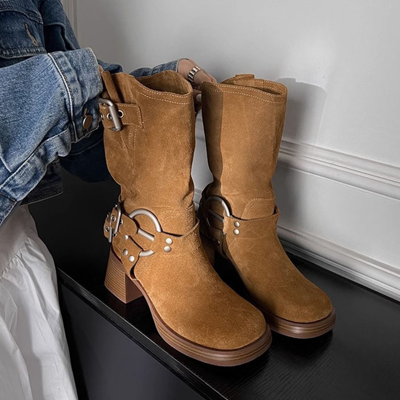 Ddmysports Cowhide Edition Coarse Eel Western Cowboy Made Of Genuine Leather Skinny Short Boots With Square Ead Mid Barrel Martin Women S Igh Eels OUT