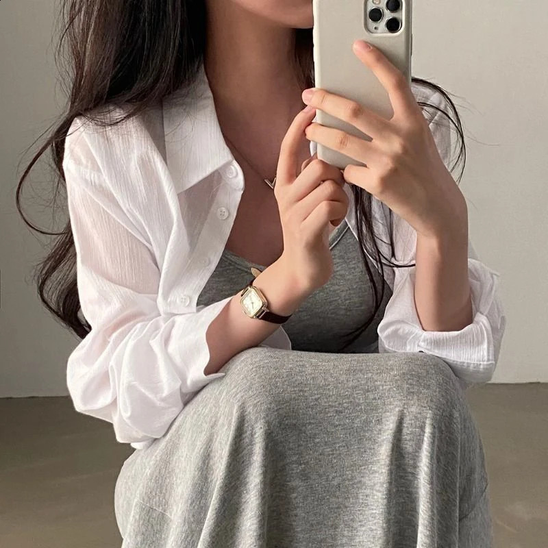Summer shirt womens sexy backless chiffon cardigan solid color loose casual sleeveless w240824