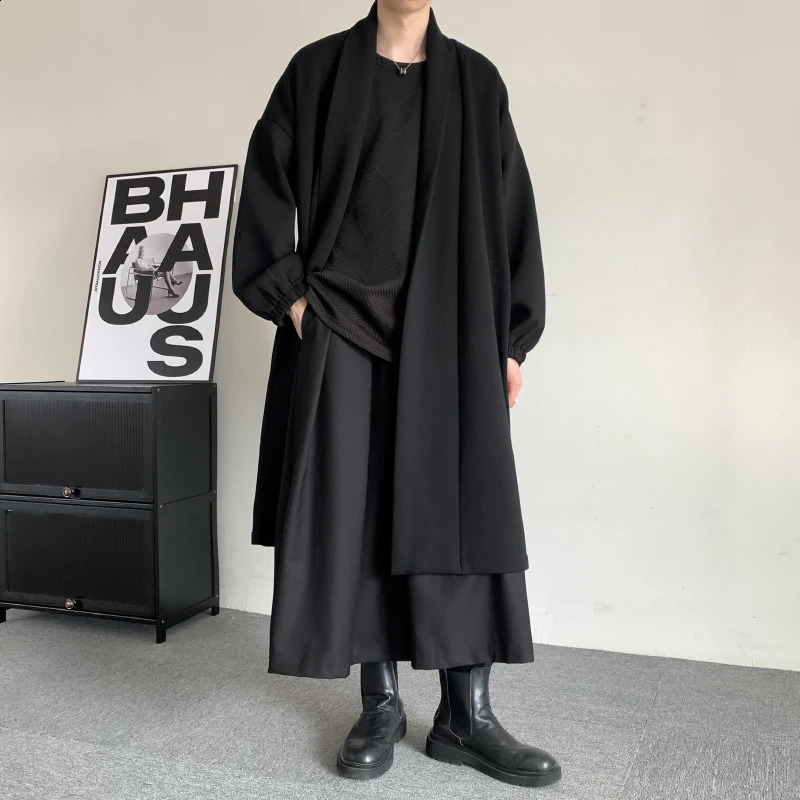 PFNW Dark Style Mens Cardigan Punk Plush Thicken Mid Length Male Windbreaker Fashion Trench High Street Coat 12Z6378 240822