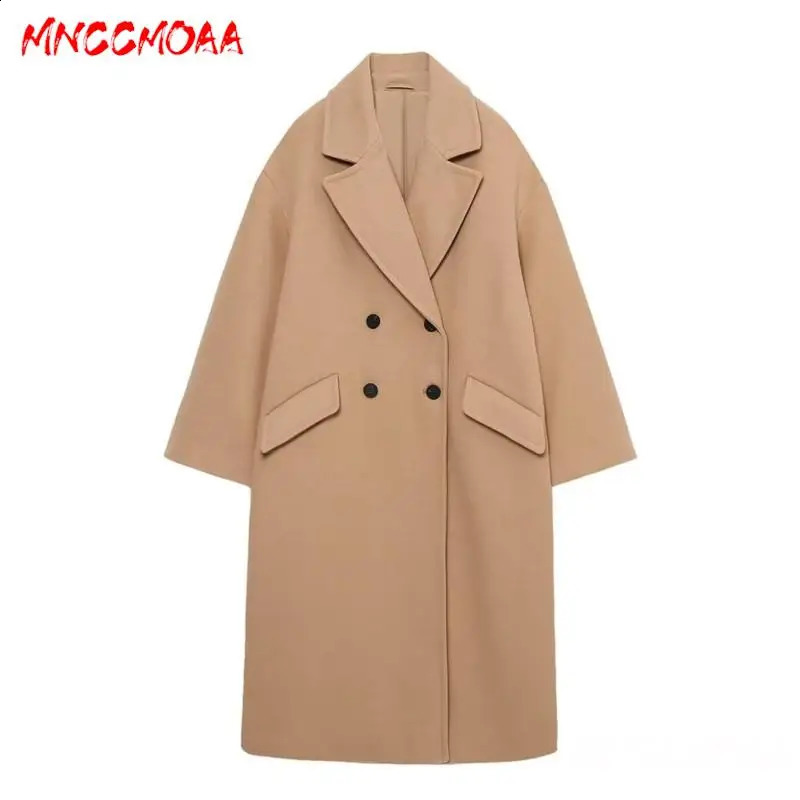 MNCCMOAA Autumn Winter Woman Fashion Loose Double Breasted Woolen Coat Female Solid Color Casual Long Sleeve Top Outerwear 240822