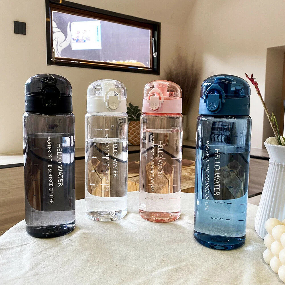Portable Leakproof Sports Water Bottle Oval Clear Plastic Kettle Large Capacity Outdoor Travel Fitness Summer Drinking Cup 780ml 240822