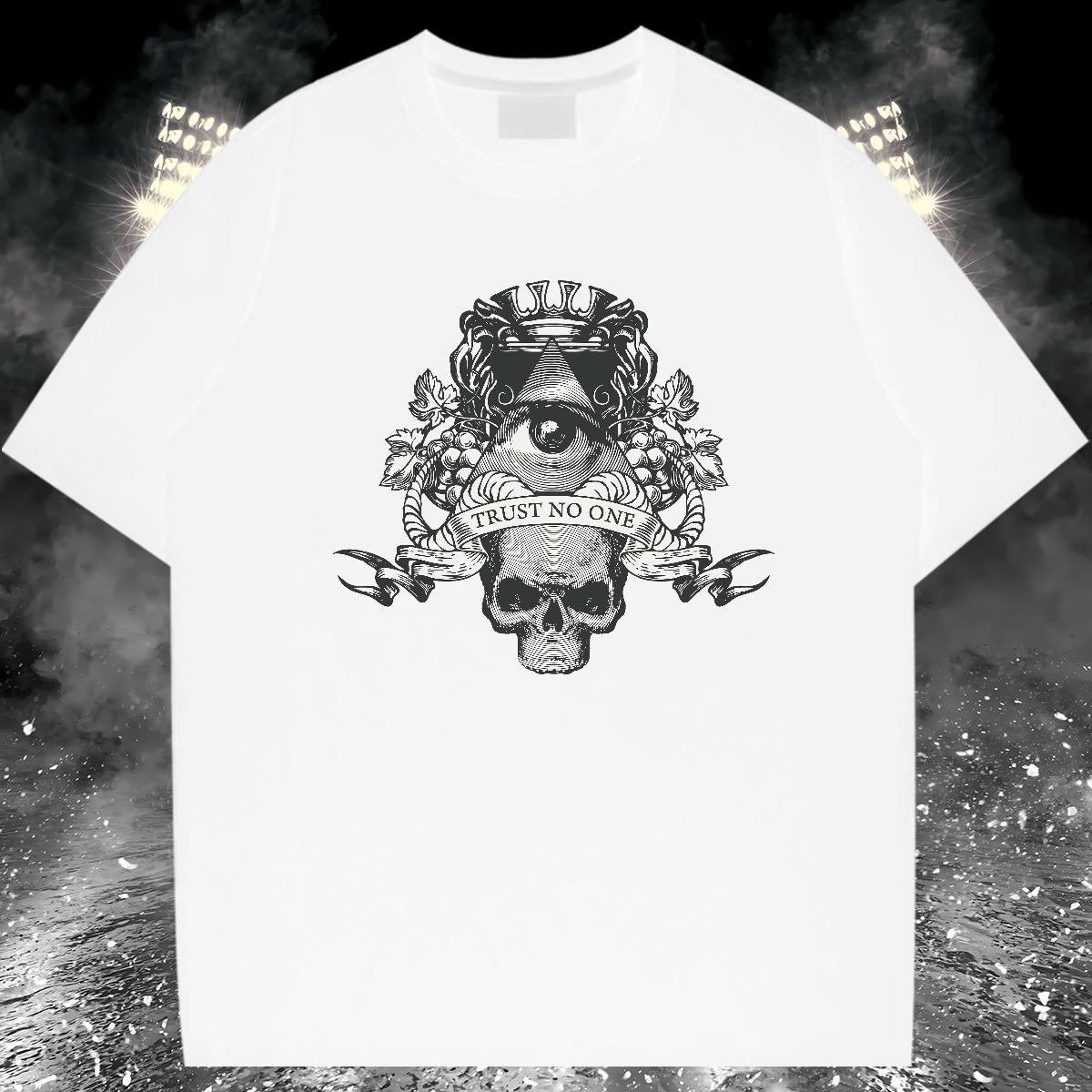 Classic Mens T Shirts 230g Pure Cotton skull High Street Hip Hop Floral Print Crew Neck Mens Tshirts Fashion Casual Tees
