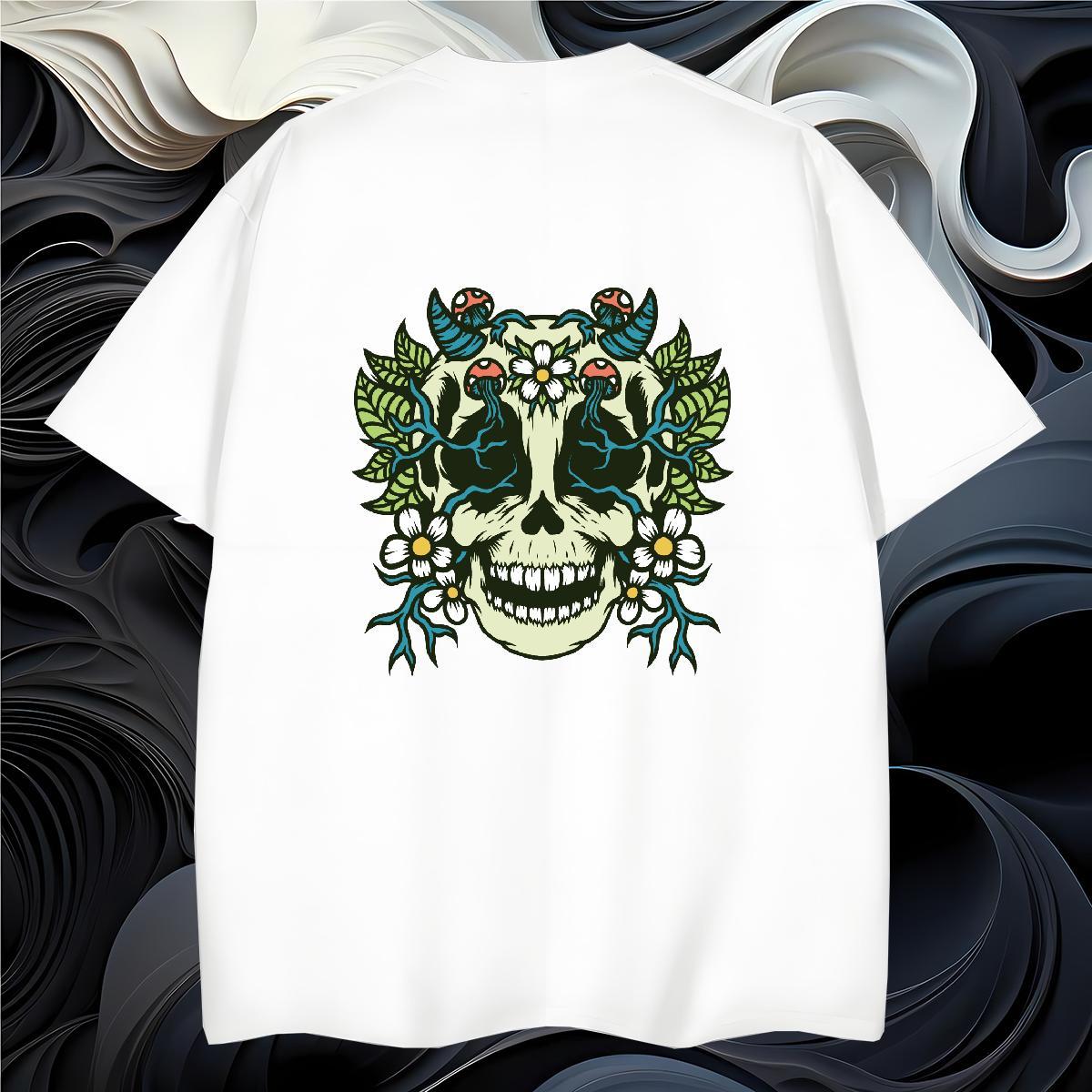 Comfortable T-Shirts 230g Pure Cotton skull Spring Summer Oversized 3XL 4XL O Neck Short Sleeves Tshirt for Man Woman Brand Wear