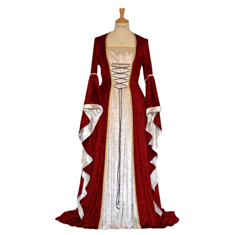 Cross border Halloween COS Europe and the United States Gold Velvet Belted Bell Sleeves Retro Mid length Dress 240823