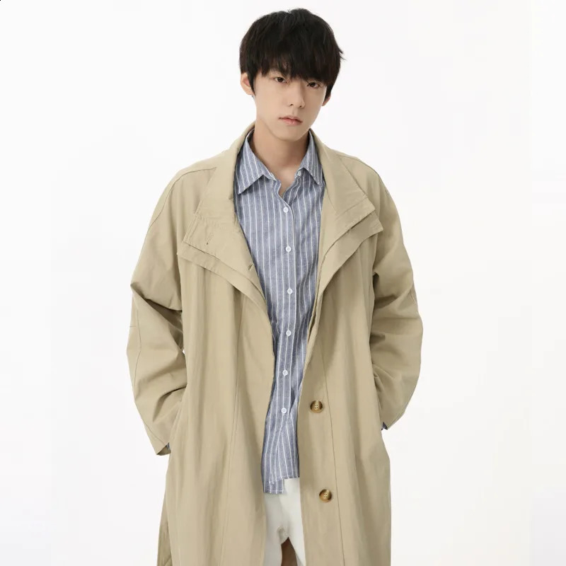 Mens Wear Autumn Fashion Single Breasted Trench Male Long Coat Loose Overcoat Trend Handsome Casual Windbreak 240822