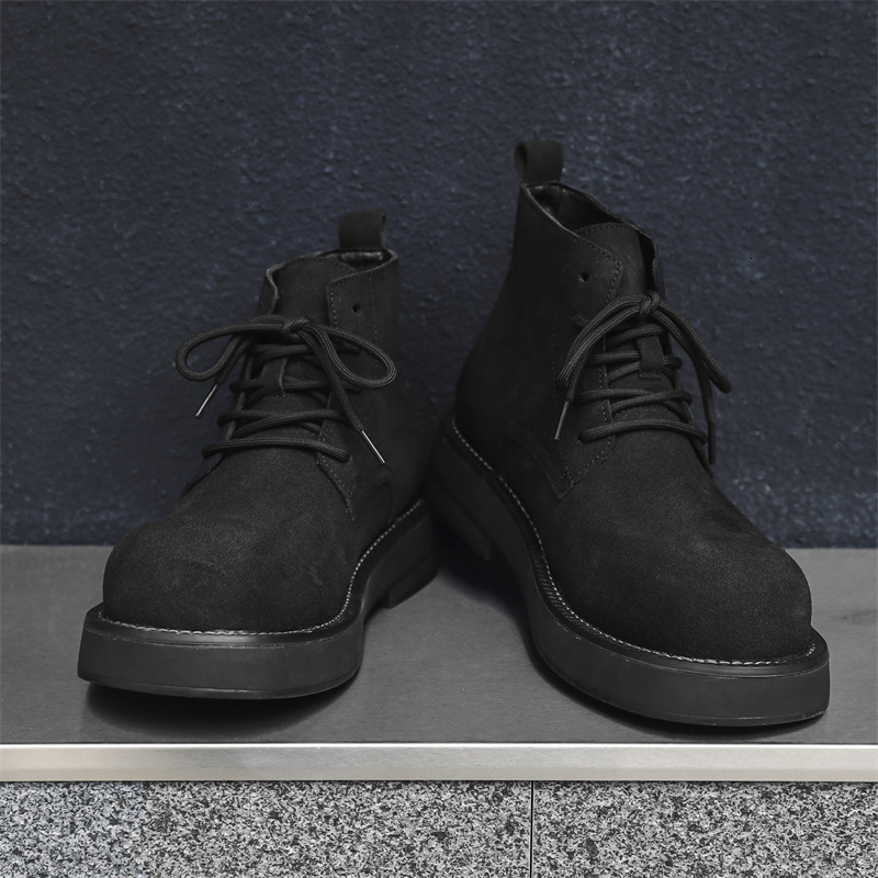Ddmysports Autumn New Thick Soled Height Increasing Derby Mid Tube British Style Small Leather Versatile Korean Version Student Casual Shoes OUTDOOR
