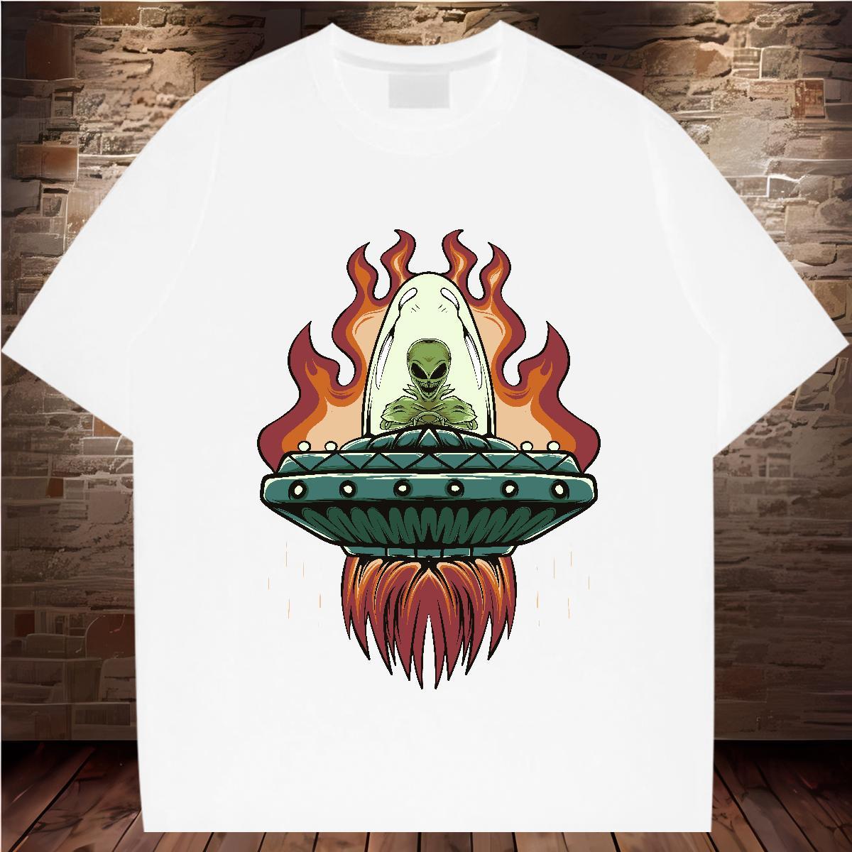 Cool T-Shirts 230g Pure Cotton UFO Casual Daily Wear Black Oversized O Neck Short Sleeves Men Tshirts 2024 Polos