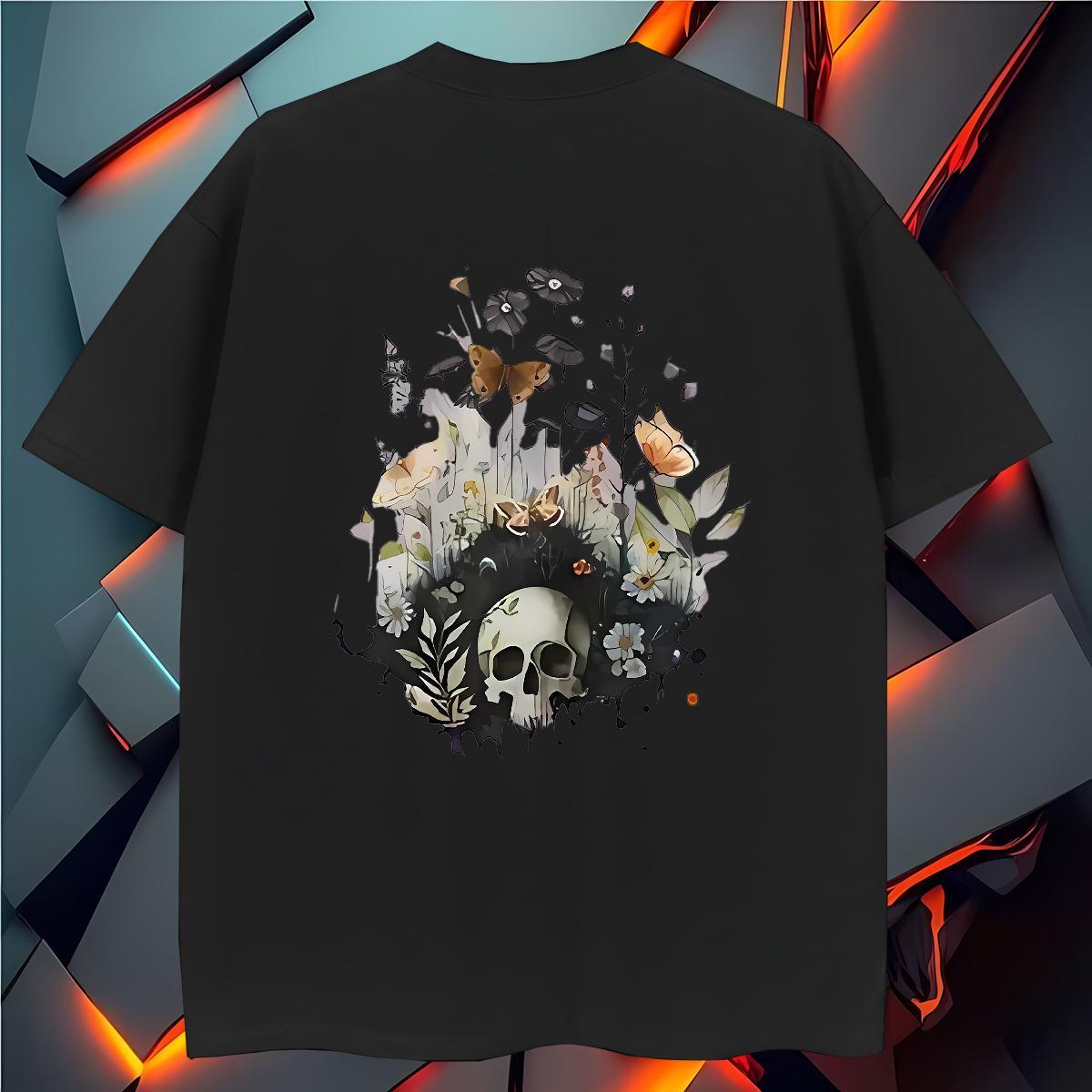Cool Men T Shirts 230g 100% Cotton skull Beach Custom Print Plus Size Round Neck Short Sleeve Men Tees Classic Tops Shirt