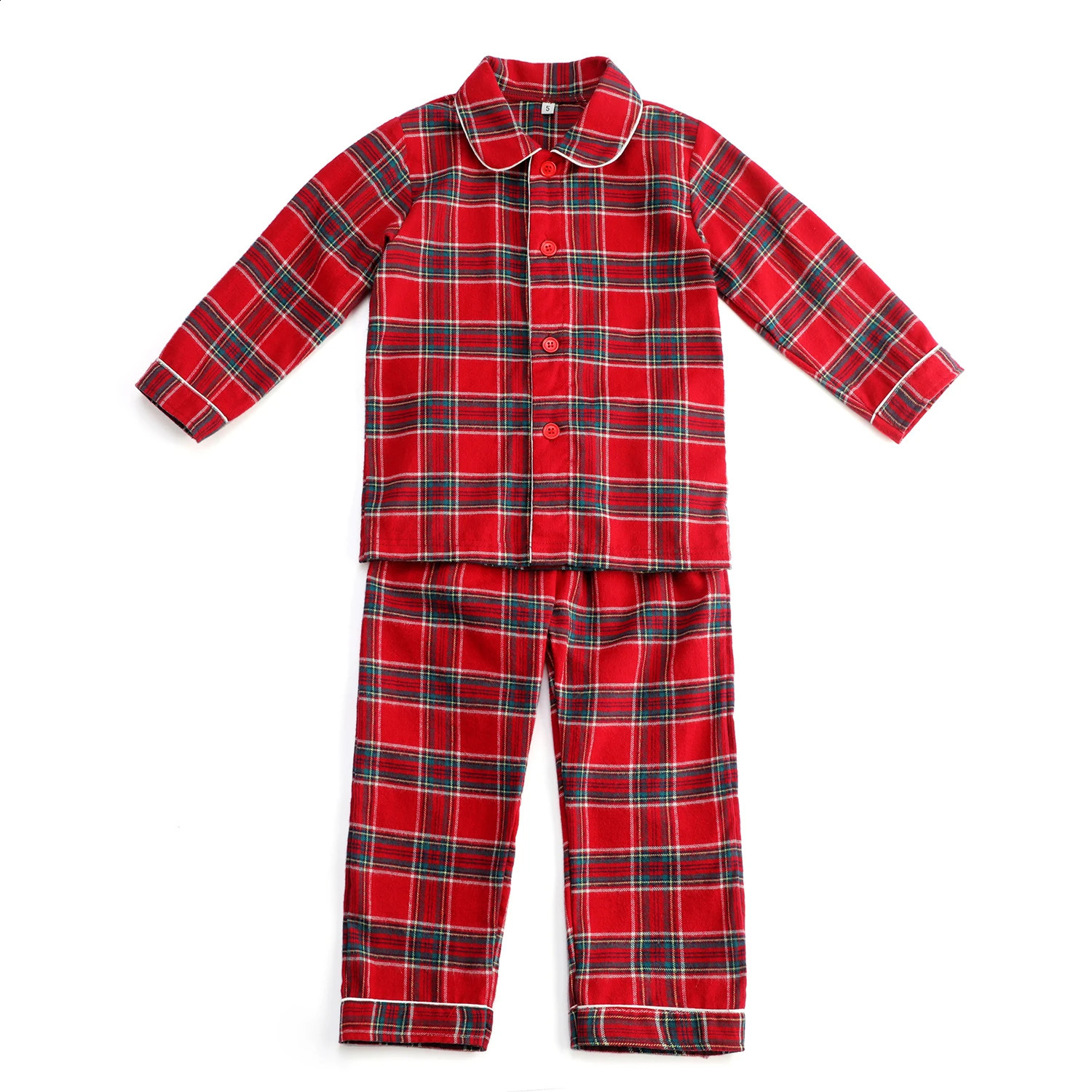 Mudbala Kids Girls Flannel Christmas Pajamas Red Checked Sibling Matching Winter Matching Pyjamas Set 240913
