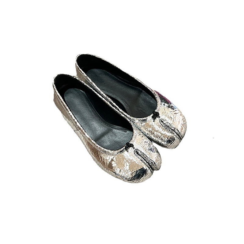Ddmysports Sheepskin Upgraded Edition Grape Mom Same Style Cracked Pig Oof Split Toe Soft Bottom Shallow Mouth Flat Leather Single Shoes For Women OUT