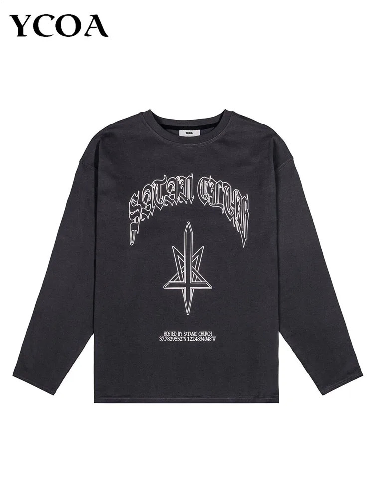 Mens Tshirt oversized long sleeved top autumn print cotton Korean retro Harajuku Gothic streetwear Y2k 240823