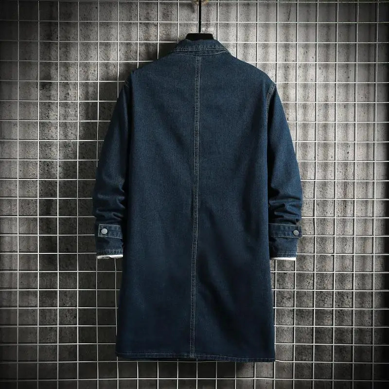M-5XL Spring and Autumn Korean Style Mens Single-Breasted Denim Jackets Man Solid Trench Coats Casual Long Jean Overcoat Male 240822