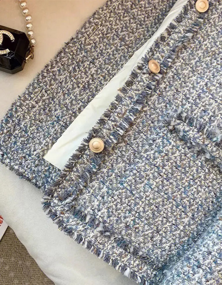 Spring Autumn Chic Tweed Jacket Womens Outwear Korean Drama Wears Loose Single-Breasted Sweet Woolen Coat Tops 240822