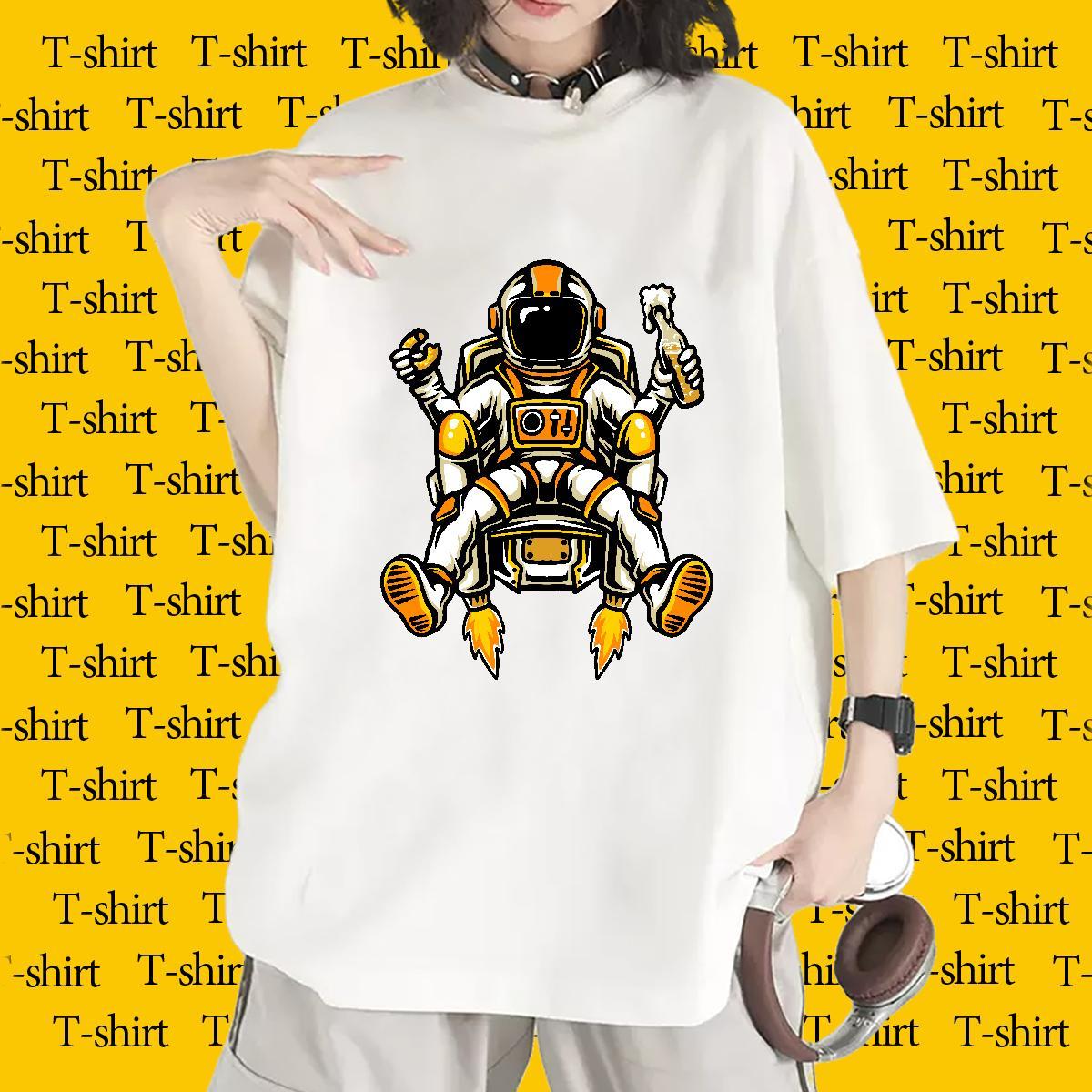 Designer Nice Couples T Shirts 100% Cotton 230g cosmonaut Casual Woman T Shirts Breathable Crew Neck Black Oversized Wear