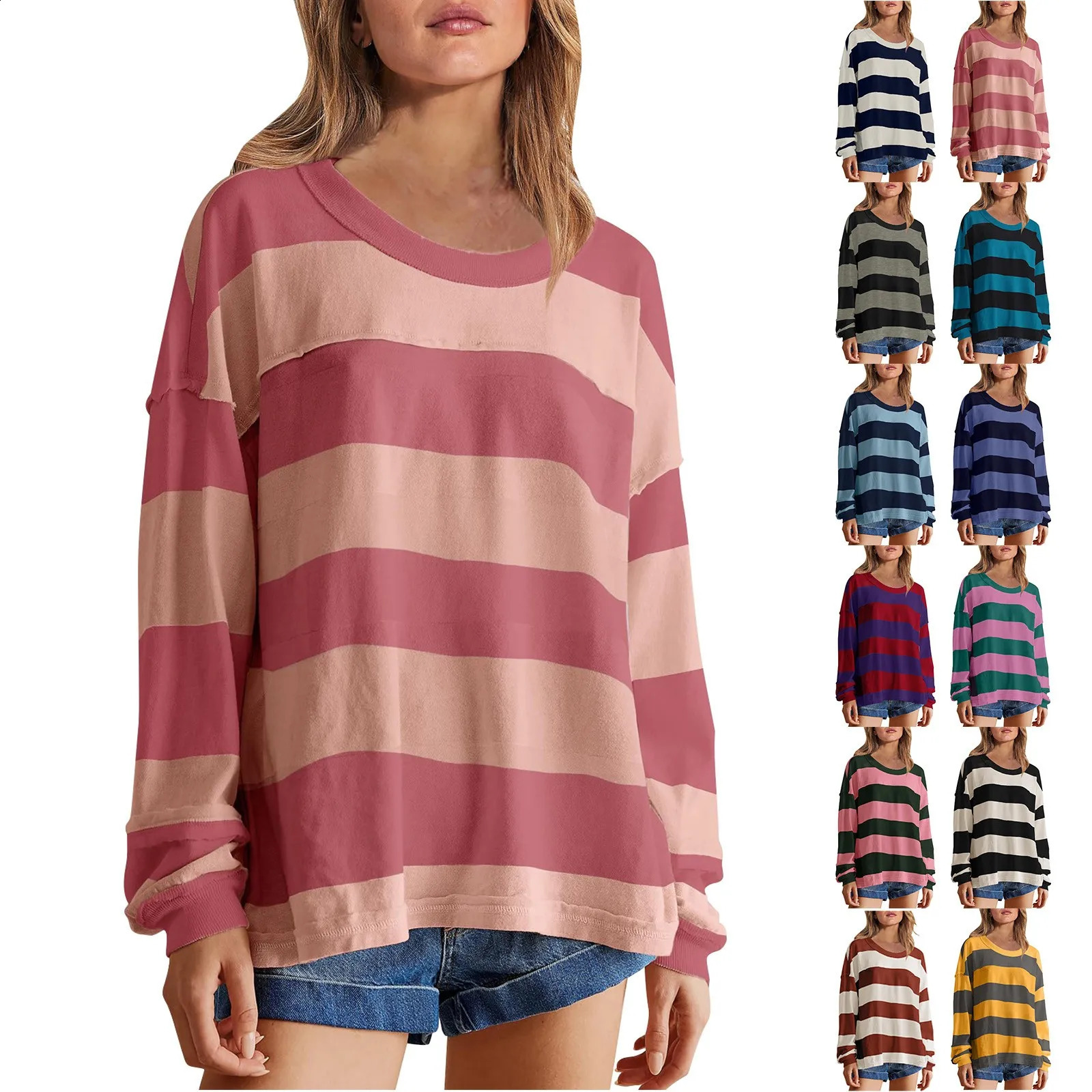 Y2k style striped printed womens shirt oversized long sleeved streetwear staff collar zipper top blue Para Mujer 240822