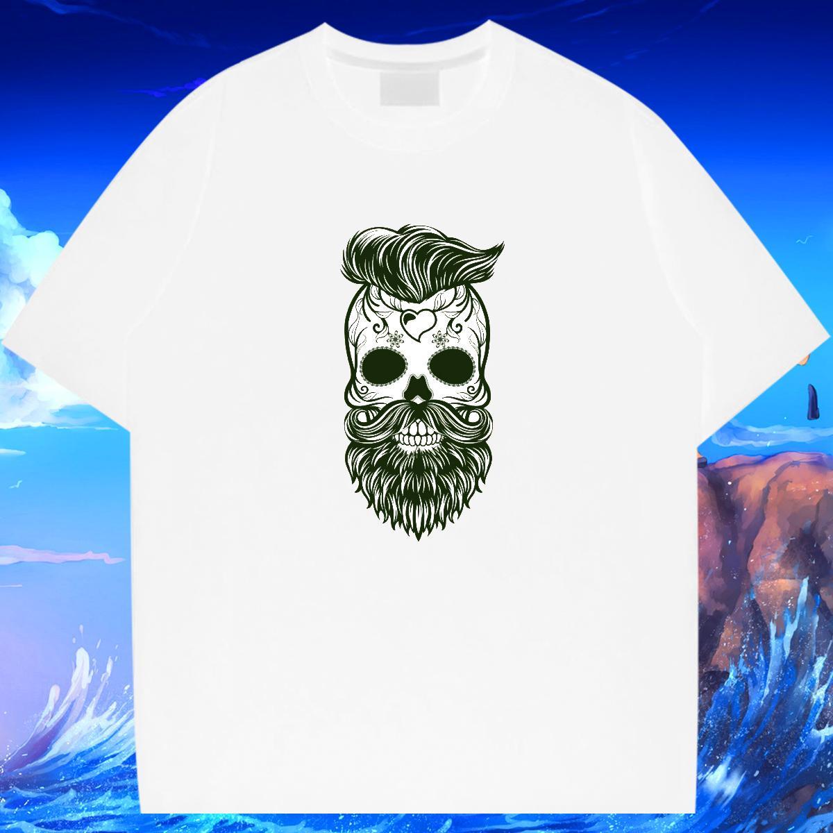 Loose T Shirts Men 100% Cotton 230g skull High Street Hip Hop Customized Round Neck Short Sleeve Tshirts Fashion Design Tops