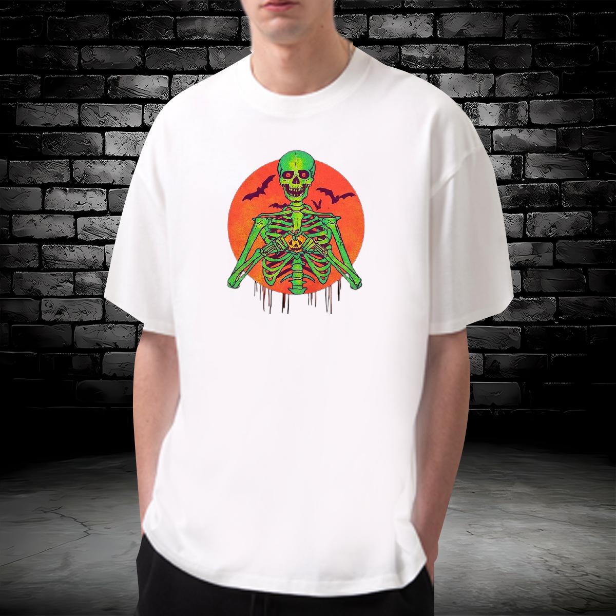 TOP Quality Mens T Shirts 230g 100% Cotton skull Sports Casual White Plus Size Round Neck Short Sleeve Men Tops Tees Fashion New Tops Shirt