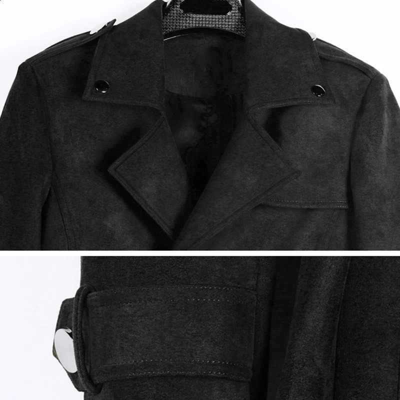 Men Autumn Casual Suede Trench Coat Spring Double Breasted Black Work Business Slim Fit Belted Army Green Trench Plus Size S-6XL 240822