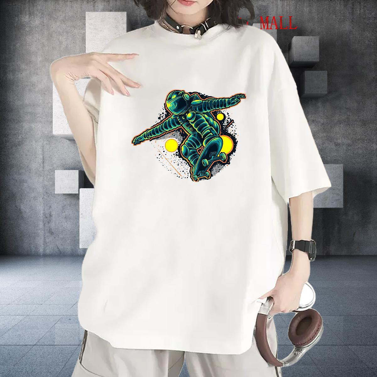 Wholesale Women Tshirts 230g Pure Cotton cosmonaut Hip Hop Street T-Shirts Short sleeve Soft Black White Clothes Shirt