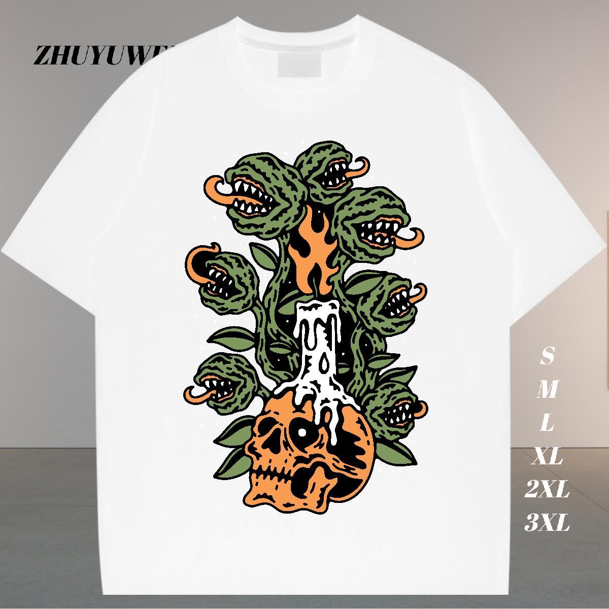 Classic Mens T Shirts 230g 100% Cotton skull High Street Hip Hop Customized Print Crew Neck Breathable Men Tops Tees Free Shipping Tshirts