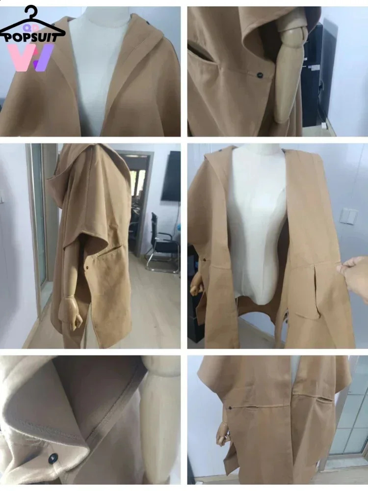 Cape Town loose cardigan jacket Korean casual solid hooded wool pocket street womens bag