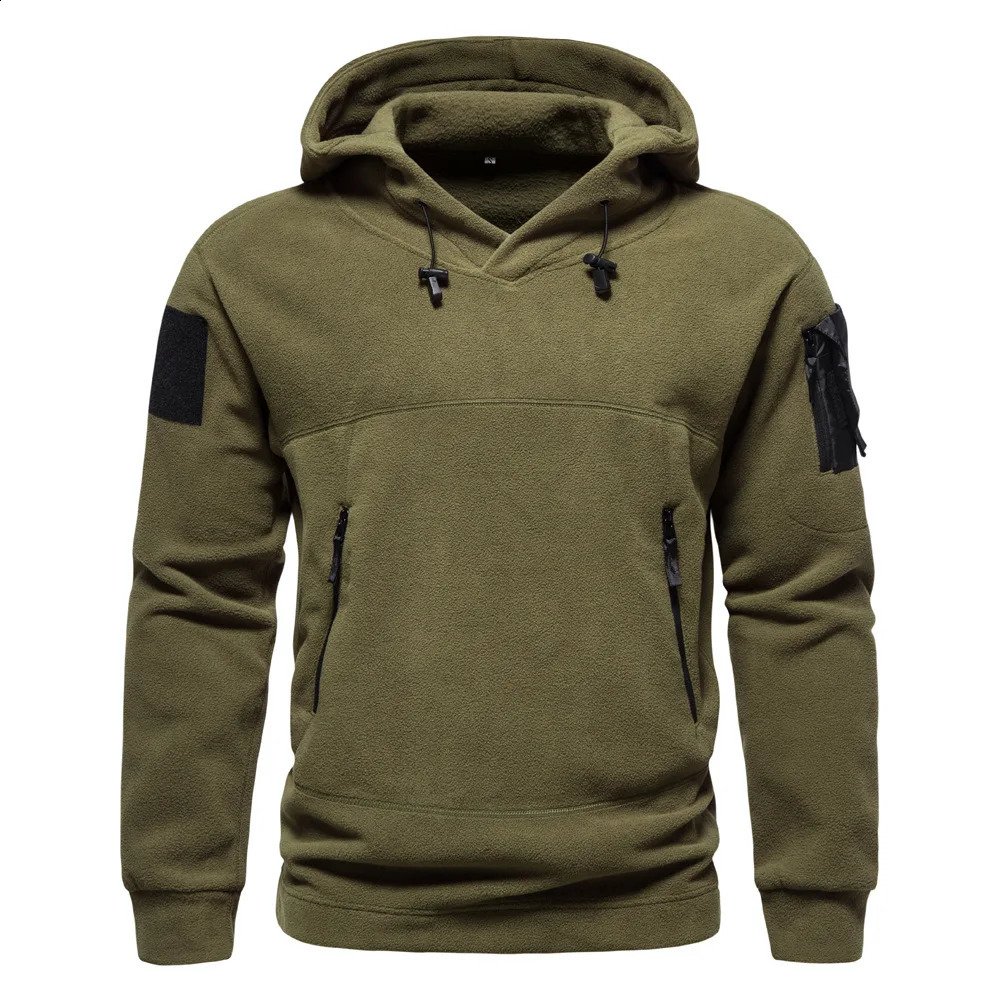 Autumn Spring Wool Hoodie Mens Tactical Sweatshirt Outdoor Multi Pocket Polar Zipper Clothing 240823