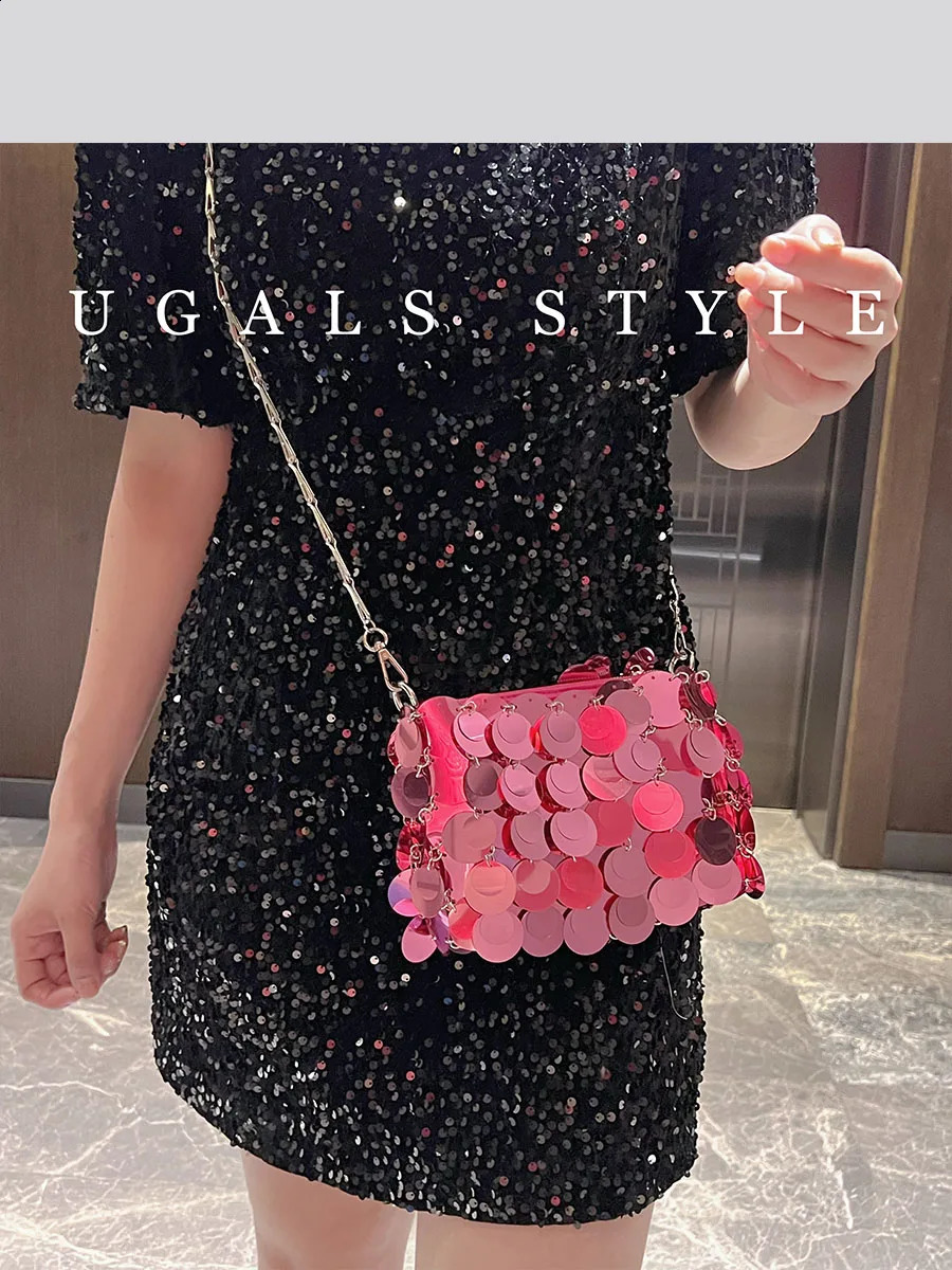 Silver Gold Sequins Chain Woven Bag Women Hollow Evening Bags Clutch Wedding Shoulder Crossbody Bag 240823