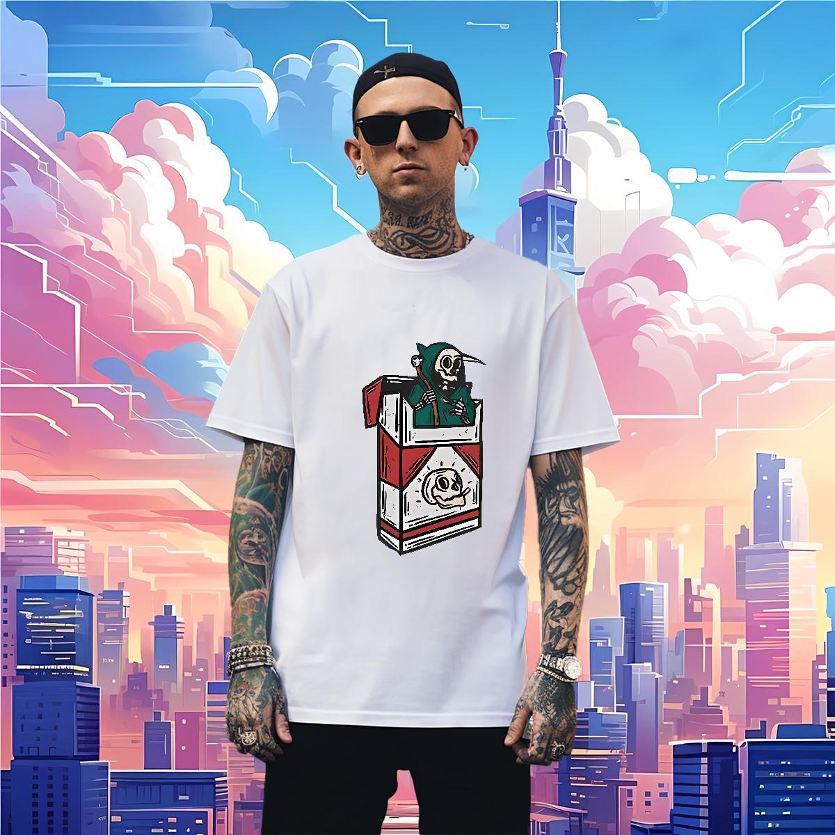 TOP Quality T-Shirts for Men 230g 100% Cotton skull Casual Beach Custom Printing Breathable Short Sleeve Couples T Shirts New Tops Shirt