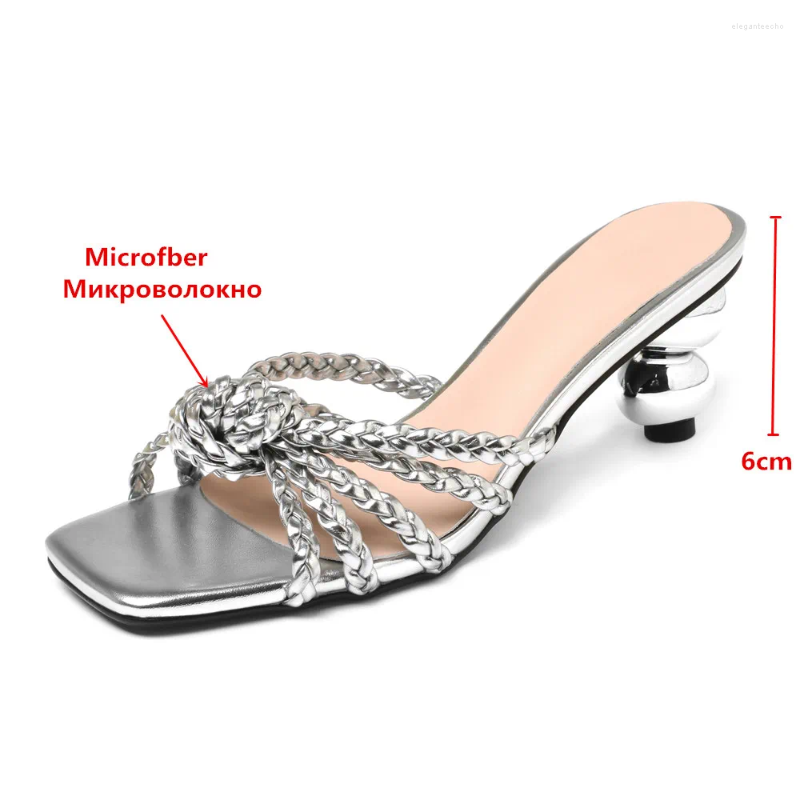 2025 S Fashion Designer Sandals Aucegi Summer Novelty Slipper Women Strange Style Round High Heels Square Toe Dress Banquet Shoes