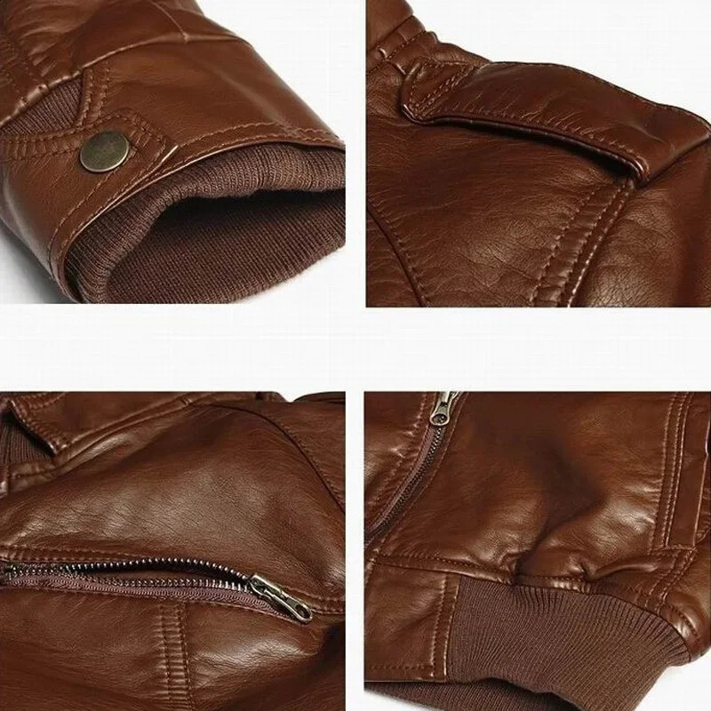 Men Faux Leather Jacket Zippers Mens Stand Collar Coat Spring Autumn Casual Slim PU Jacket Male Moto Biker Coats Outerwear 240822