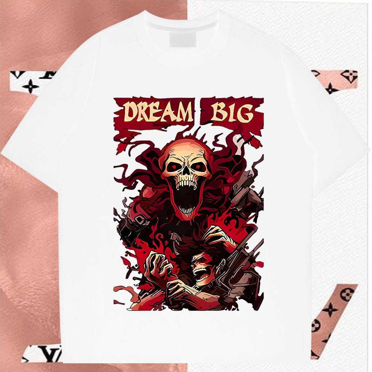 Unisex Mens T Shirts 230g Cotton skull Casual Plus Size Cartoon Breathable Short Sleeve Tshirt for Man Woman Custom Polos