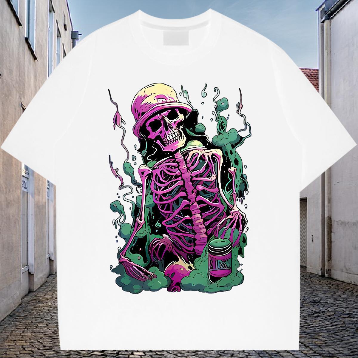 Soft Men T Shirts 100% Cotton 230g skull Sports Casual Cartoon Printing L-4XL Short Sleeve O-Neck Tshirt for Man Woman Fashion Designer Tee Shirt