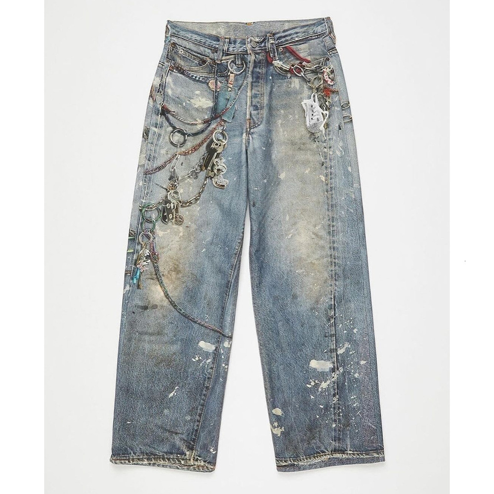 New Ac Style 3d Printed Pants Chain American Street Jeans Mens Vintage Straight Leg Long Pants