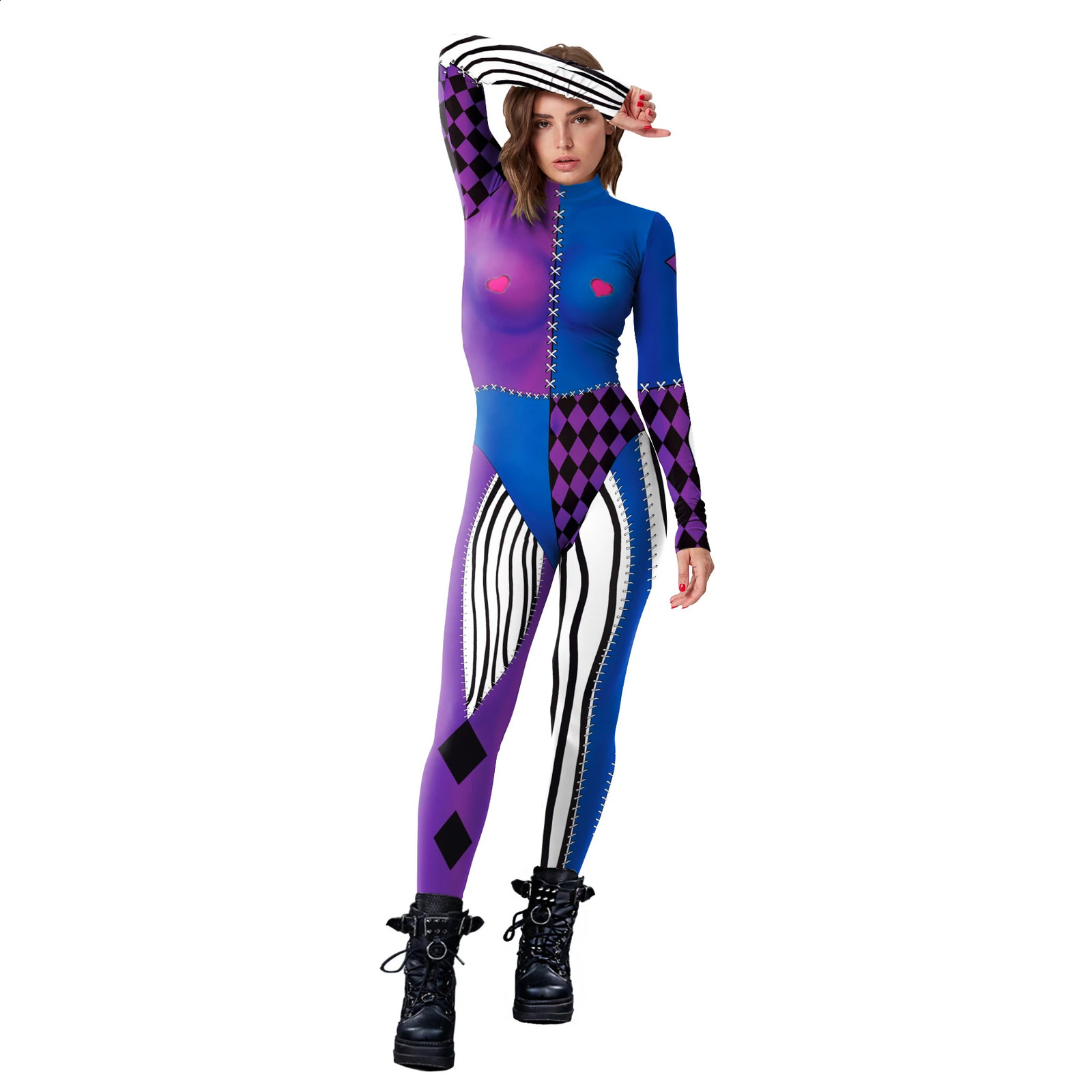 Role playing costume womens clown bodysuit Halloween sexy 3D printing holiday carnival Zentai roleplaying set 240823