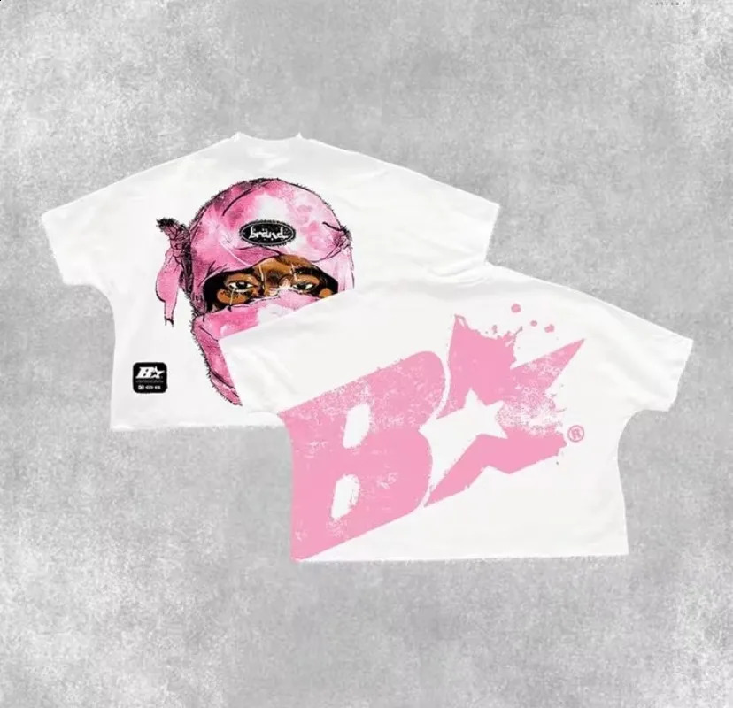 Y2K printed cotton Tshirt for mens street casual loose retro short sleeved couples clown 240822