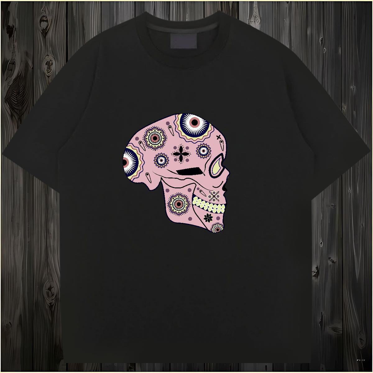 Brand T-Shirts 230g 100% Cotton skull Home Outdoor Plus Size Cartoon Round Neck Short Sleeve Men Tees 2024 DIY Clothes