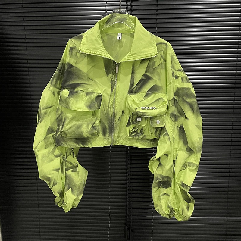 DEAT Fashion Womens Two-pieces Set Contrast Color Large Pocket Jacket High Elastic Waist Zipper Short Skirt Autumn 11A0831 240823